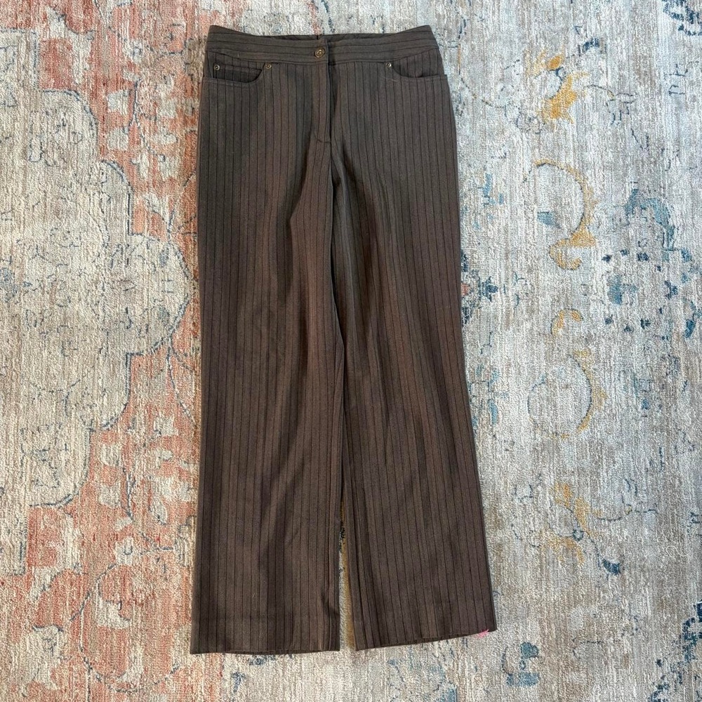 Rafaella Womens Y2K Low Rise Brown Pinstripe Wide Leg Trousers Pants 30 Waist